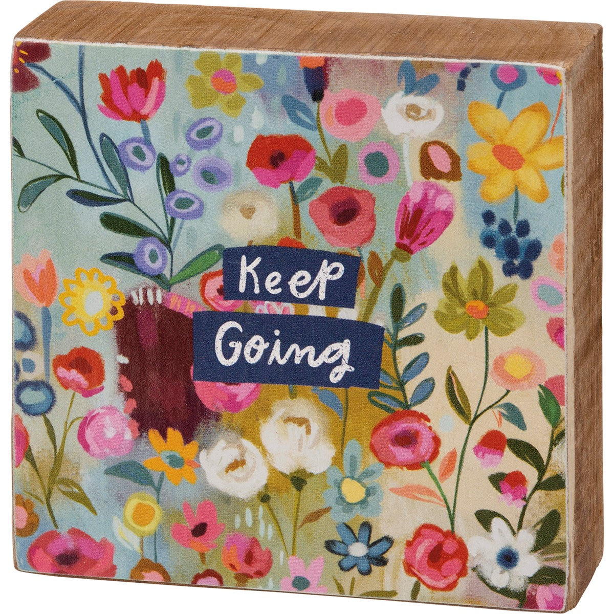 💙 Keep Going 3" Mini Floral Wooden Block Sign