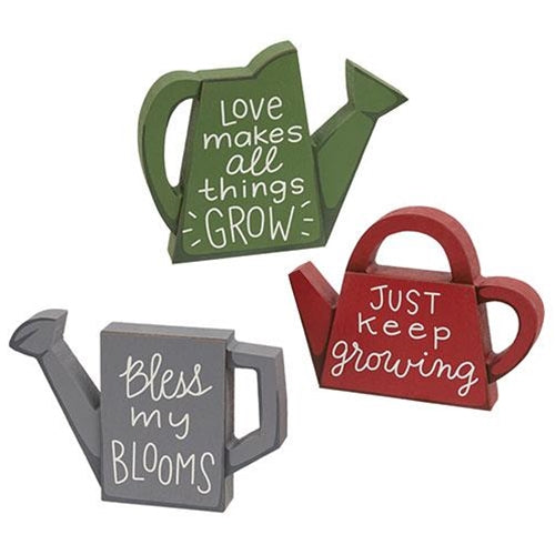 Set of 3 Inspirational Watering Can Wooden Sitter Signs
