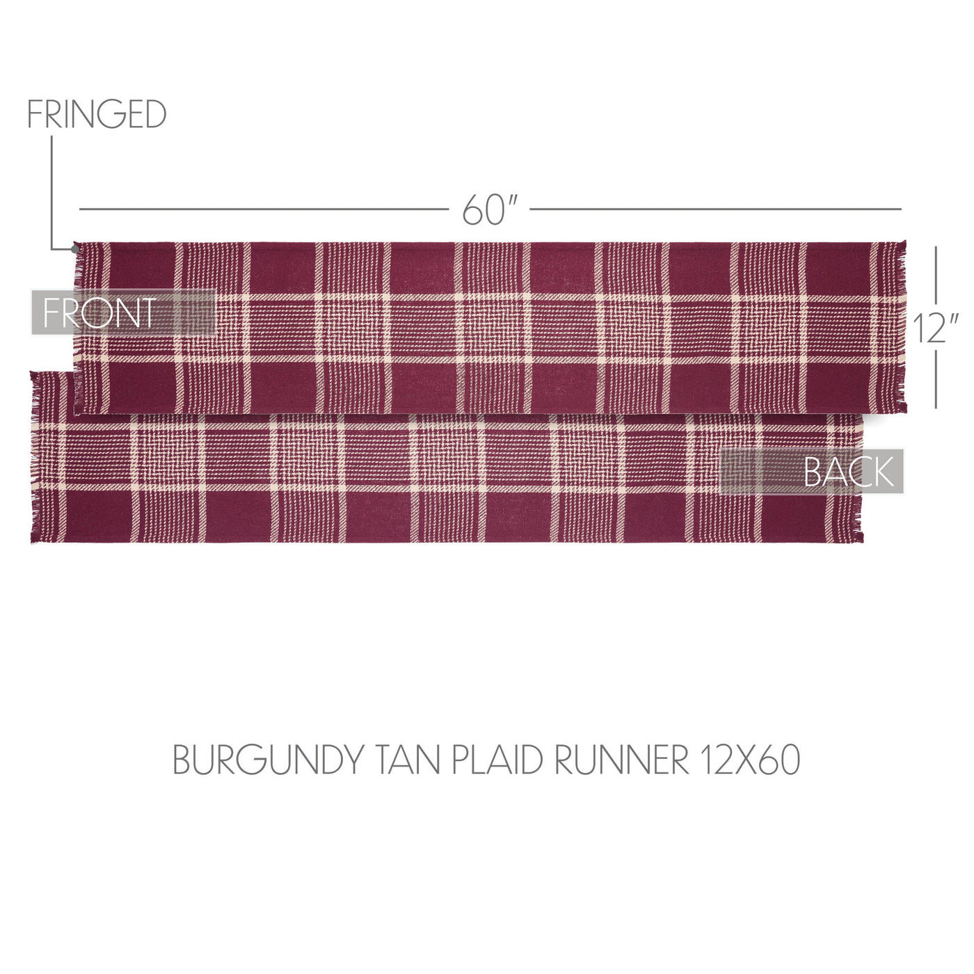 Eston Burgundy Tan Plaid 60" Table Runner