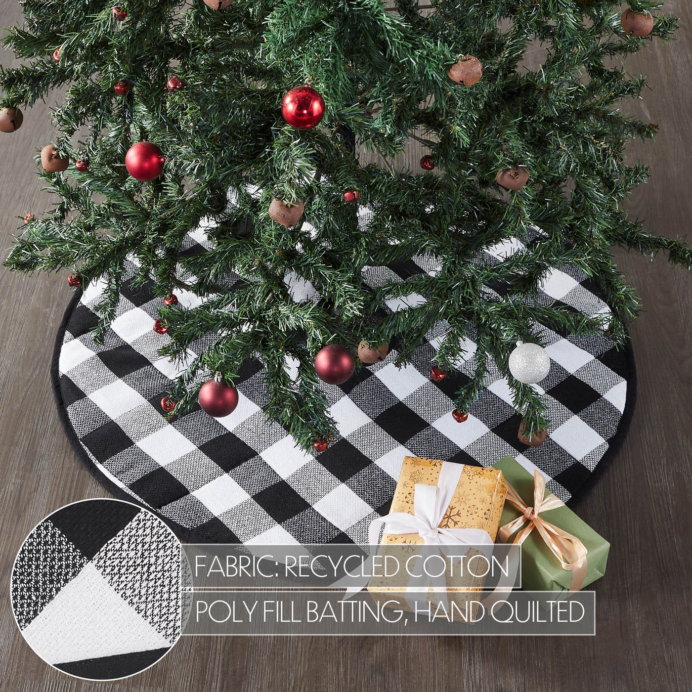 Annie Black Check Christmas Tree Skirt 36" Diameter