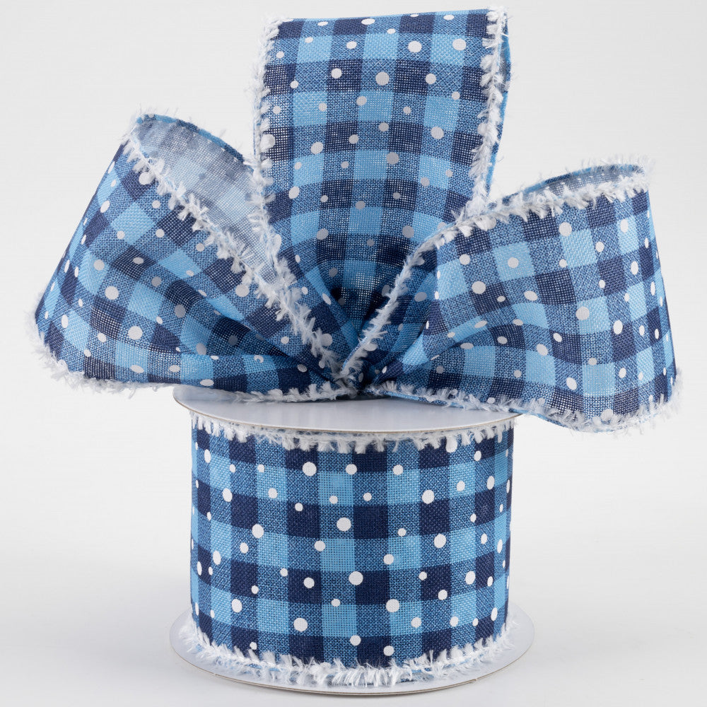 💙 Snowy Blue Plaid Ribbon with Fuzzy Edge 2.5" x 10 yards