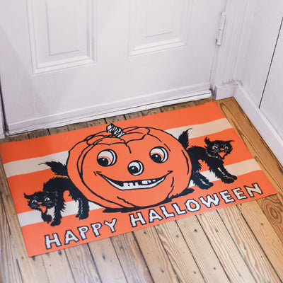 Retro Happy Halloween Jack O'Lantern and Cats Non Slip Rug