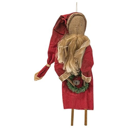 💙 Father Christmas Hanging Fabric Figure With Wreath