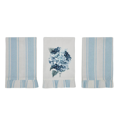 Set of 3 Hydrangea Ruffled Tea Towels