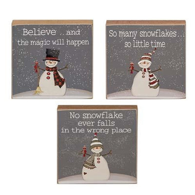 Set of 3 Snowmen and Snowflakes 4" Small Block Signs