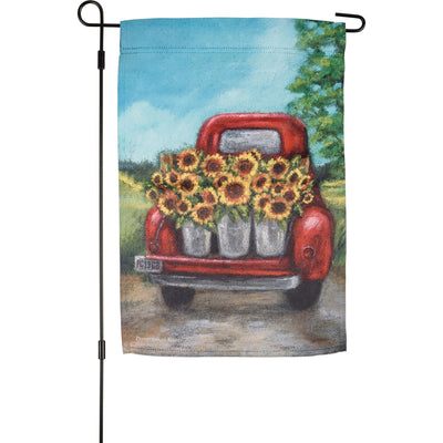 Sunflowers And Red Truck Garden Flag