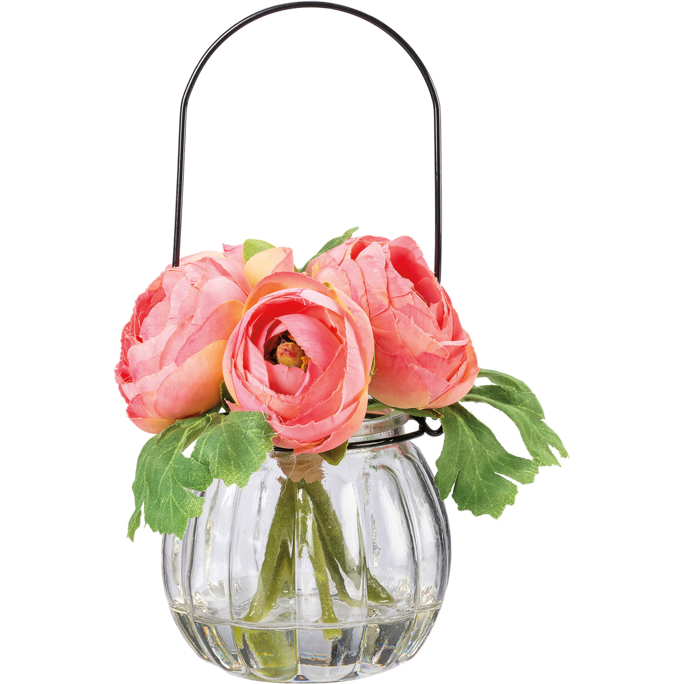 💙 Faux Pink Ranunculus Flowers in Glass Vase