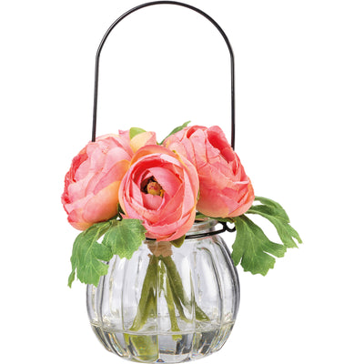 #109 🌼 GARDEN SHOPPING PARTY 🪴 Faux Pink Ranunculus Flowers in Glass Vase