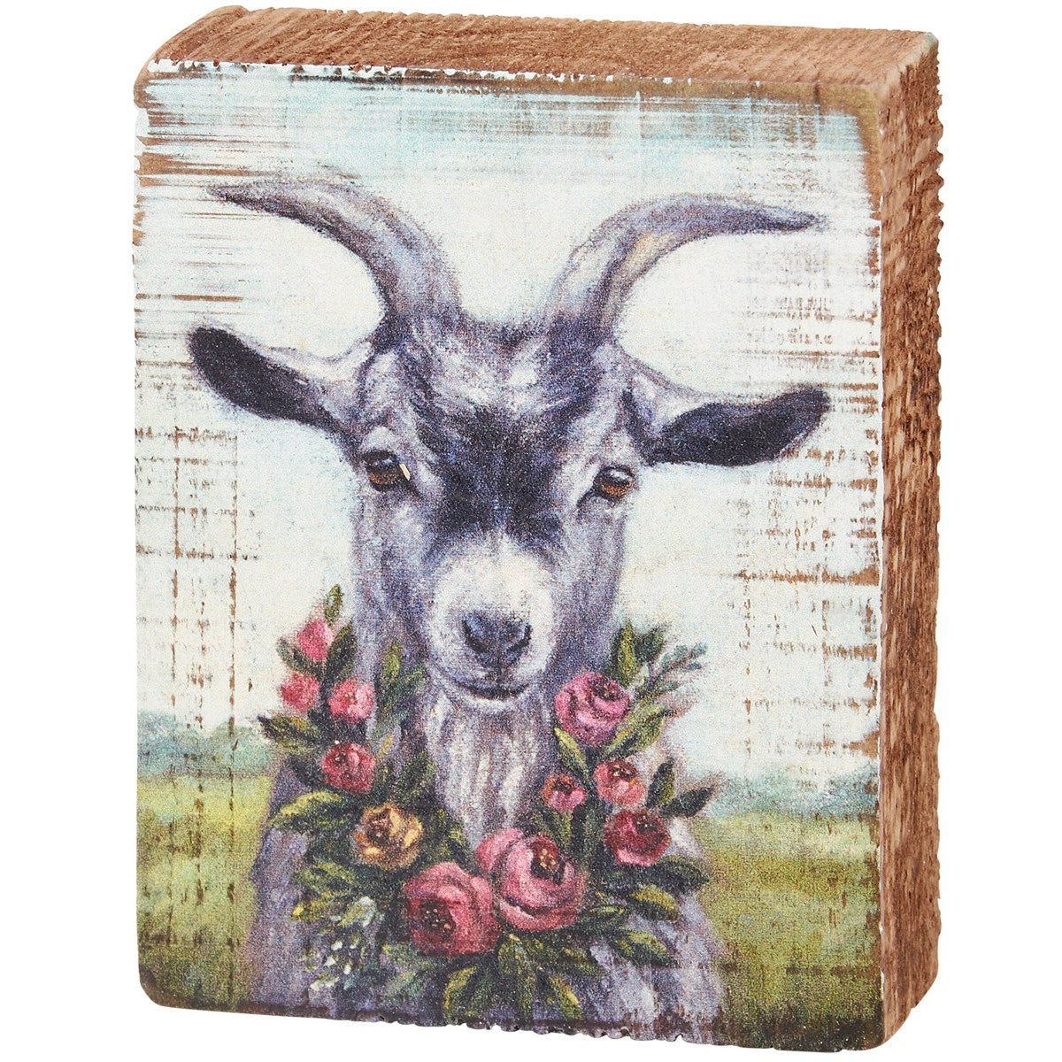 Floral Goat 4" Small Block Sign