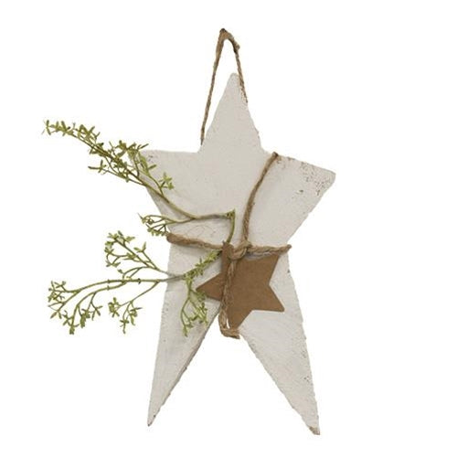 Rustic Wood Whitewashed Primitive Star with Tag 9" H