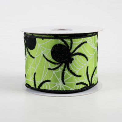 Lime Green Flocked Spider Ribbon 2.5" x 10 yards