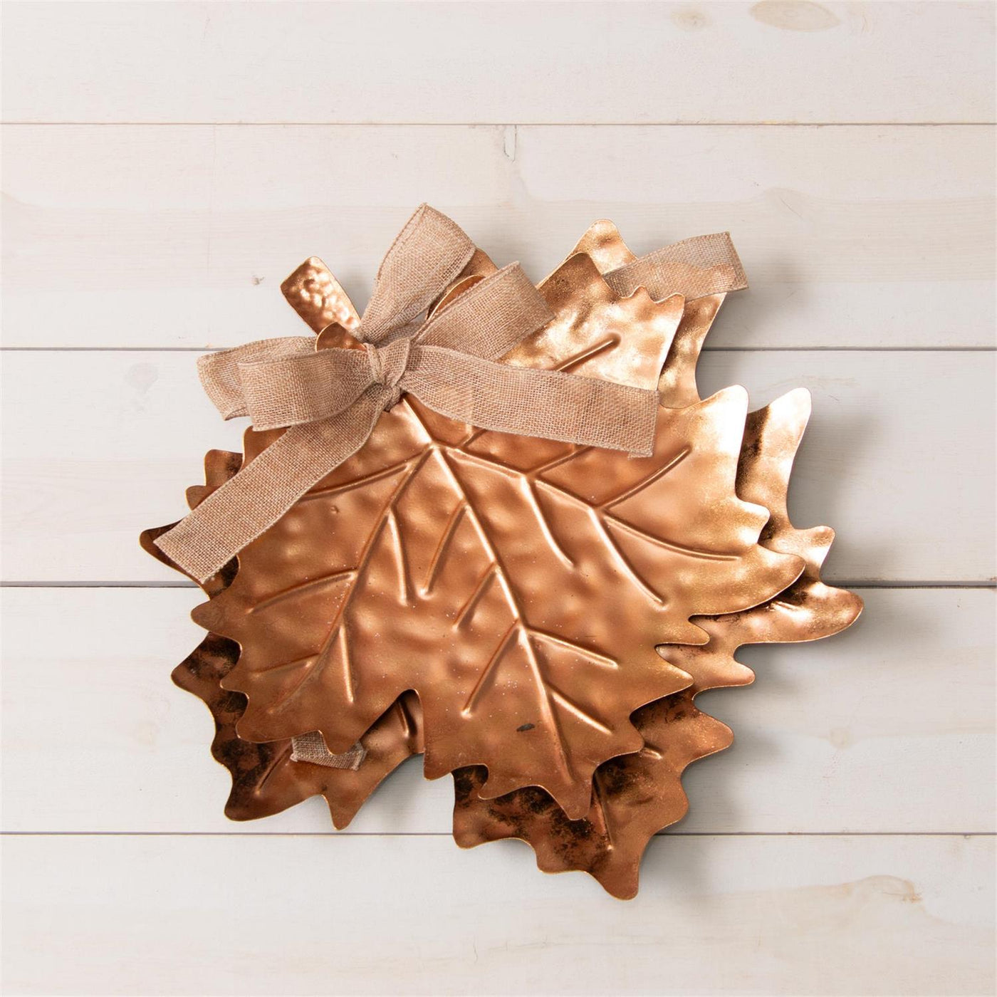 Set of 2 Bronze Tone Leaf Trays