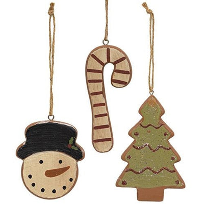 Set of 3 Wooden Christmas Cookie Ornaments