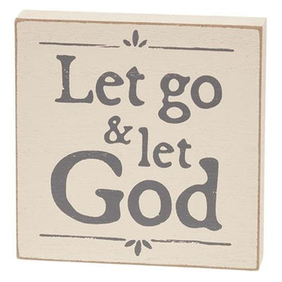 Set of 3 Let Go & Let God Square 4" Block Signs