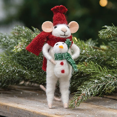 Christmas Mouse with Snowman Felted Ornament