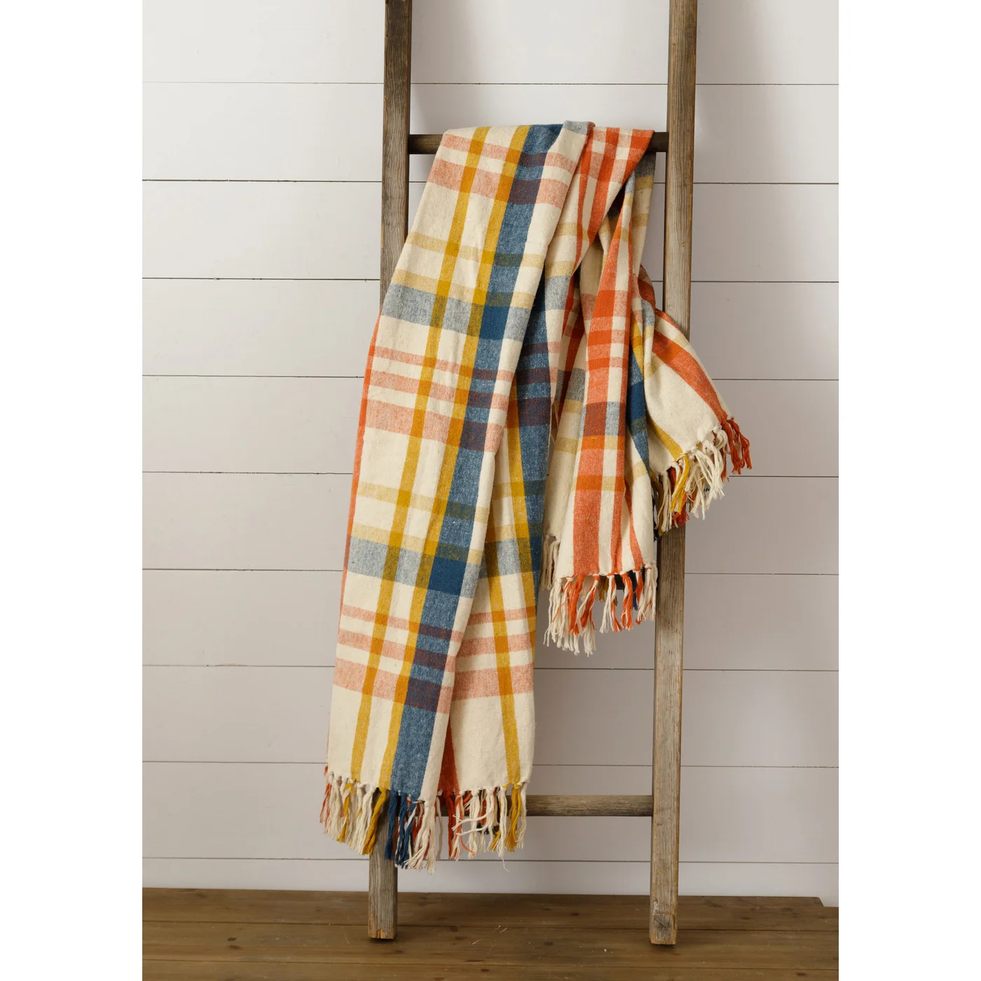 Navy Rust and Mustard Brushed Cotton Flannel Throw