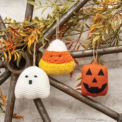 HAPPY BIRTHDAY🎂 Set of 3 Halloween Plush Ornaments Candy Corn Ghost and Jack