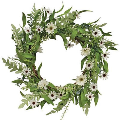 Cape Daisy Astilbe and Herbs 18" Faux Floral Twig Wreath
