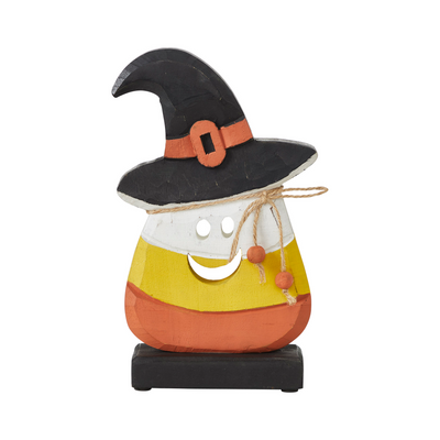 Halloween Wooden Candy Corn With Witch Hat Tabletop Decor