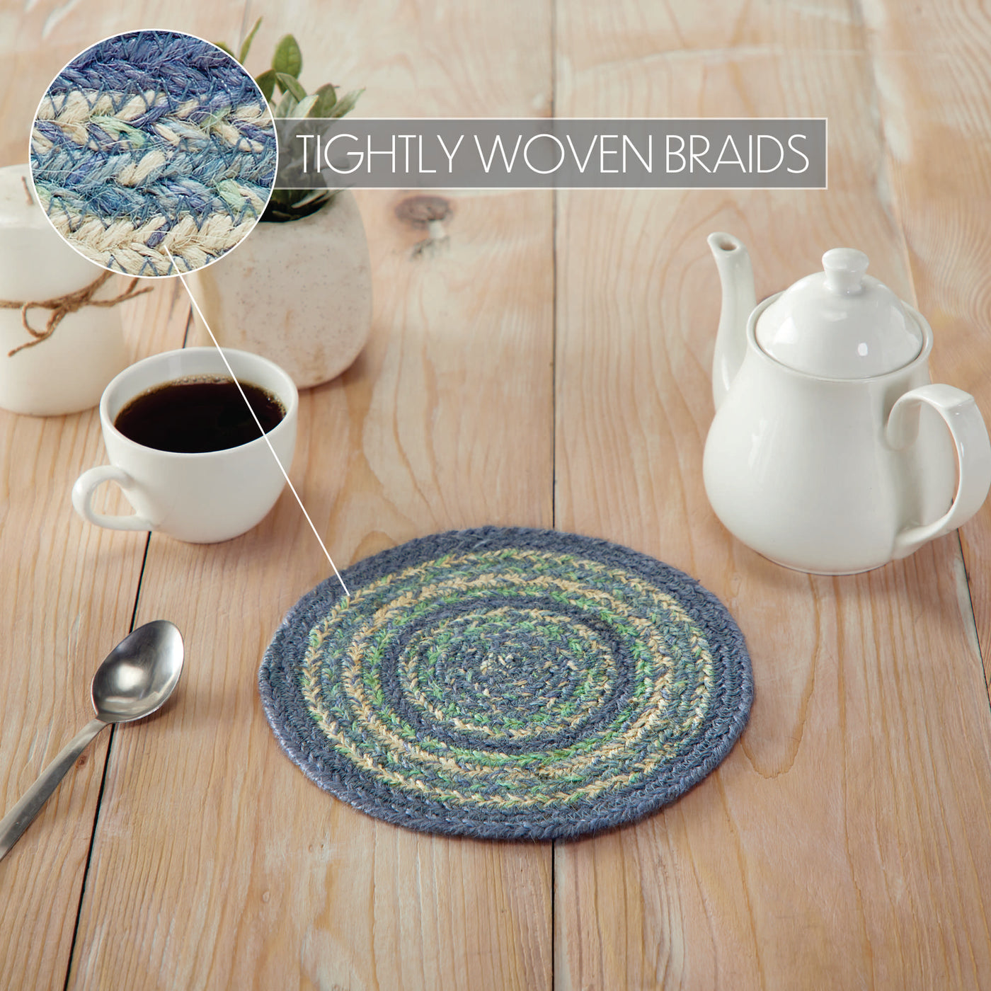 💙 Jolie Jute Blue Shades Trivet 8" Diameter