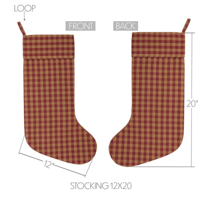 Burgundy Check Christmas Stocking 20"