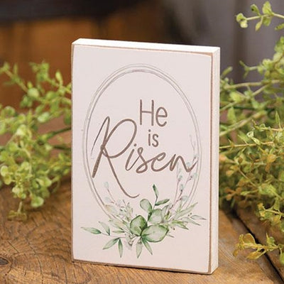 💙 He Is Risen Wooden Small Block Sign 6" H