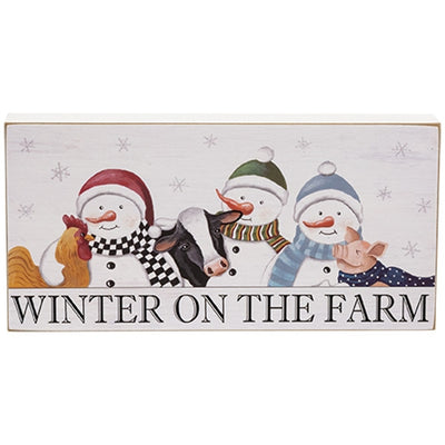 Winter on the Farm Snowmen & Animals Box Sign 6" x 12"