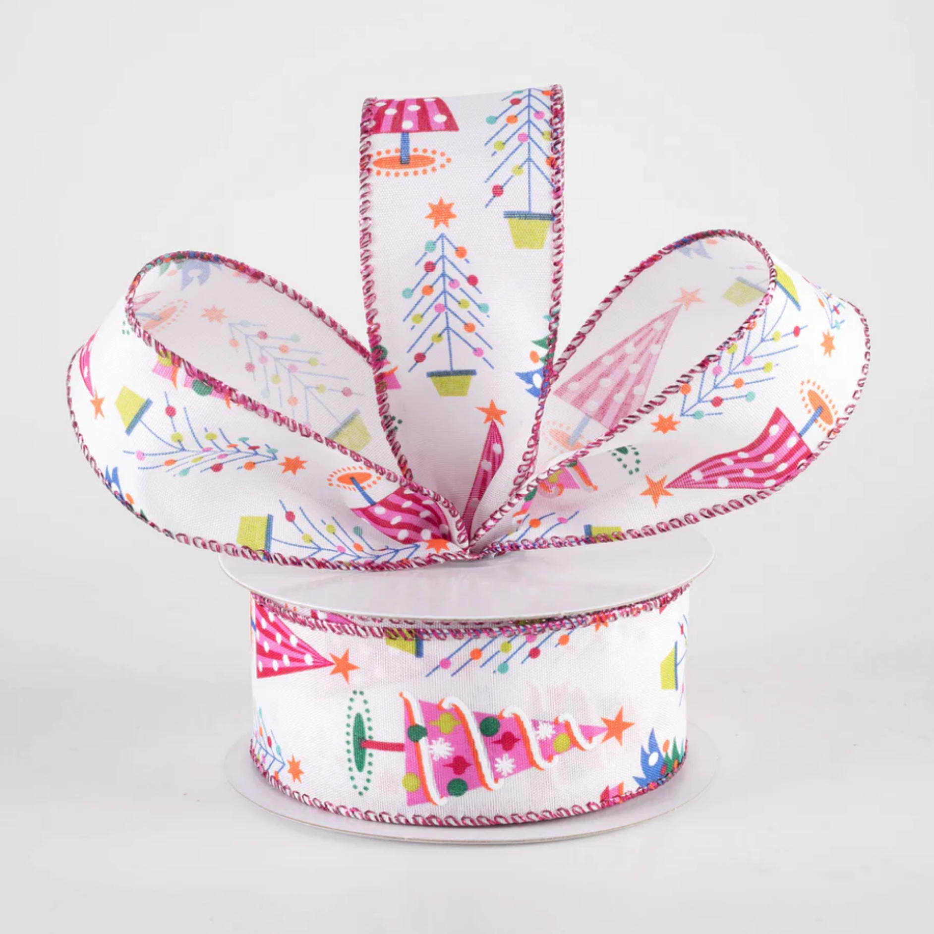 Fun Pink Christmas Trees Ribbon 1.5