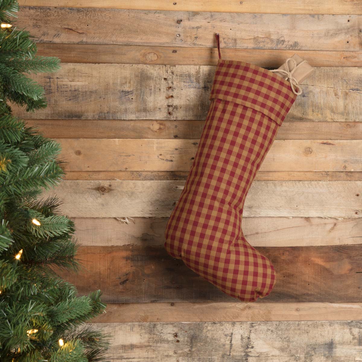 Burgundy Check Christmas Stocking 20"