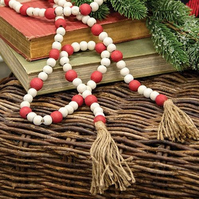 Red & Natural 5 ft Farmhouse Bead Garland