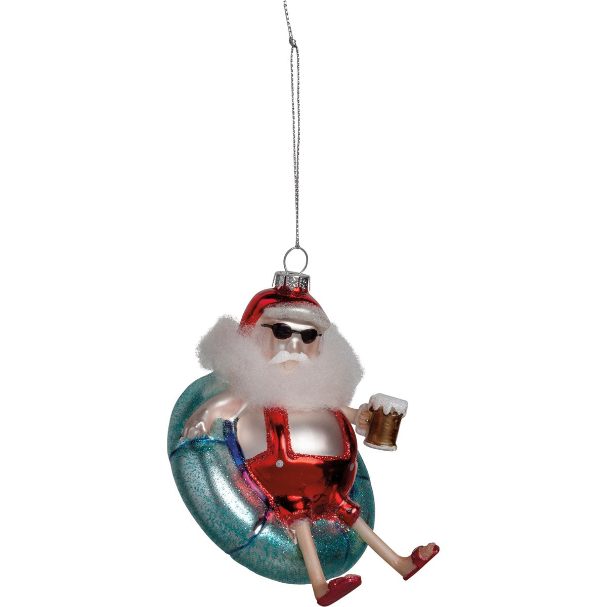 Santa Floaty Relaxing Glass Ornament