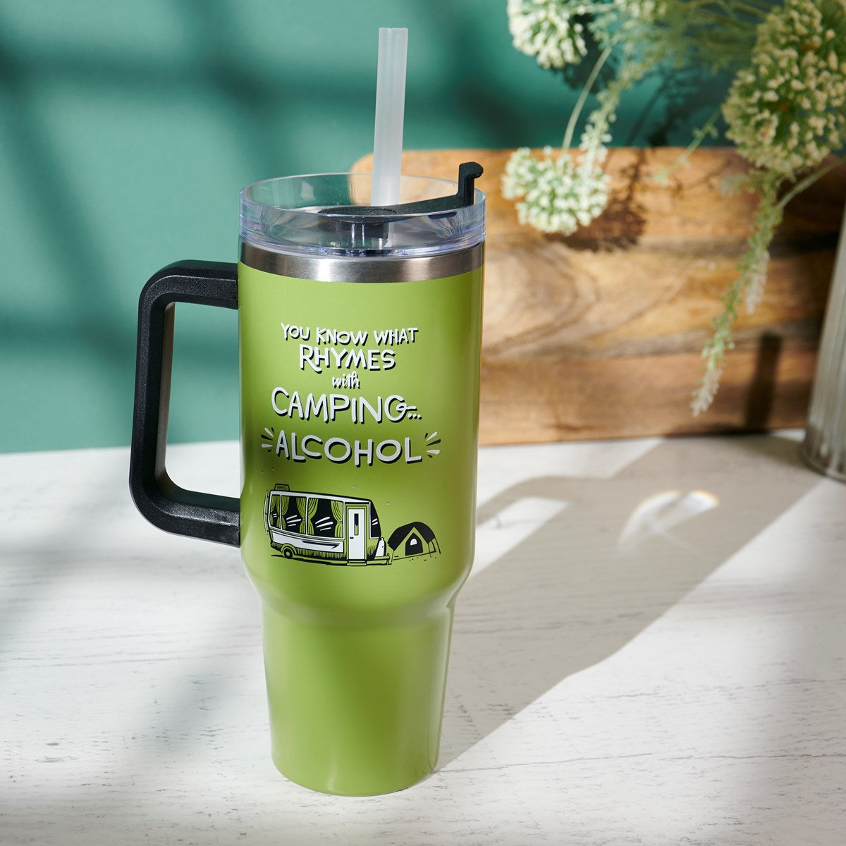 Surprise Me Sale 🤭 You Know What Rhymes With Camping Alcohol 40 oz Travel Mug