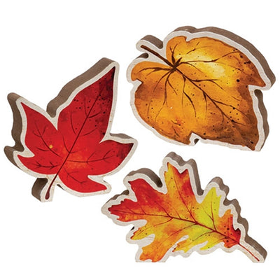Set of 3 Chunky Wood Fall Leaf Sitter Signs