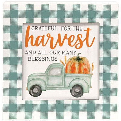 Grateful for the Harvest Blue Truck 9" Fall Box Sign