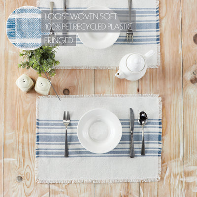 Antique White Stripe Blue Indoor/Outdoor Placemat Set of 6