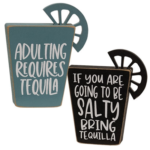 Set of 2 Tequila Words Block Sitter Signs