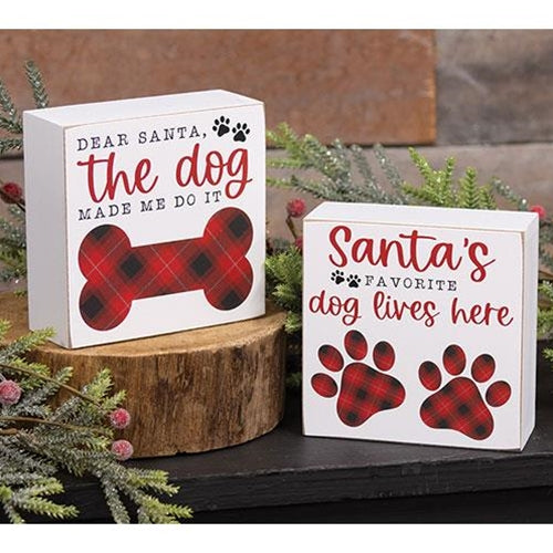 Set of 2 Santa's Favorite Dog 5" Wooden Box Sign