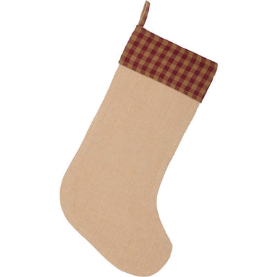 Burgundy Check Jute Christmas Stocking 20" H