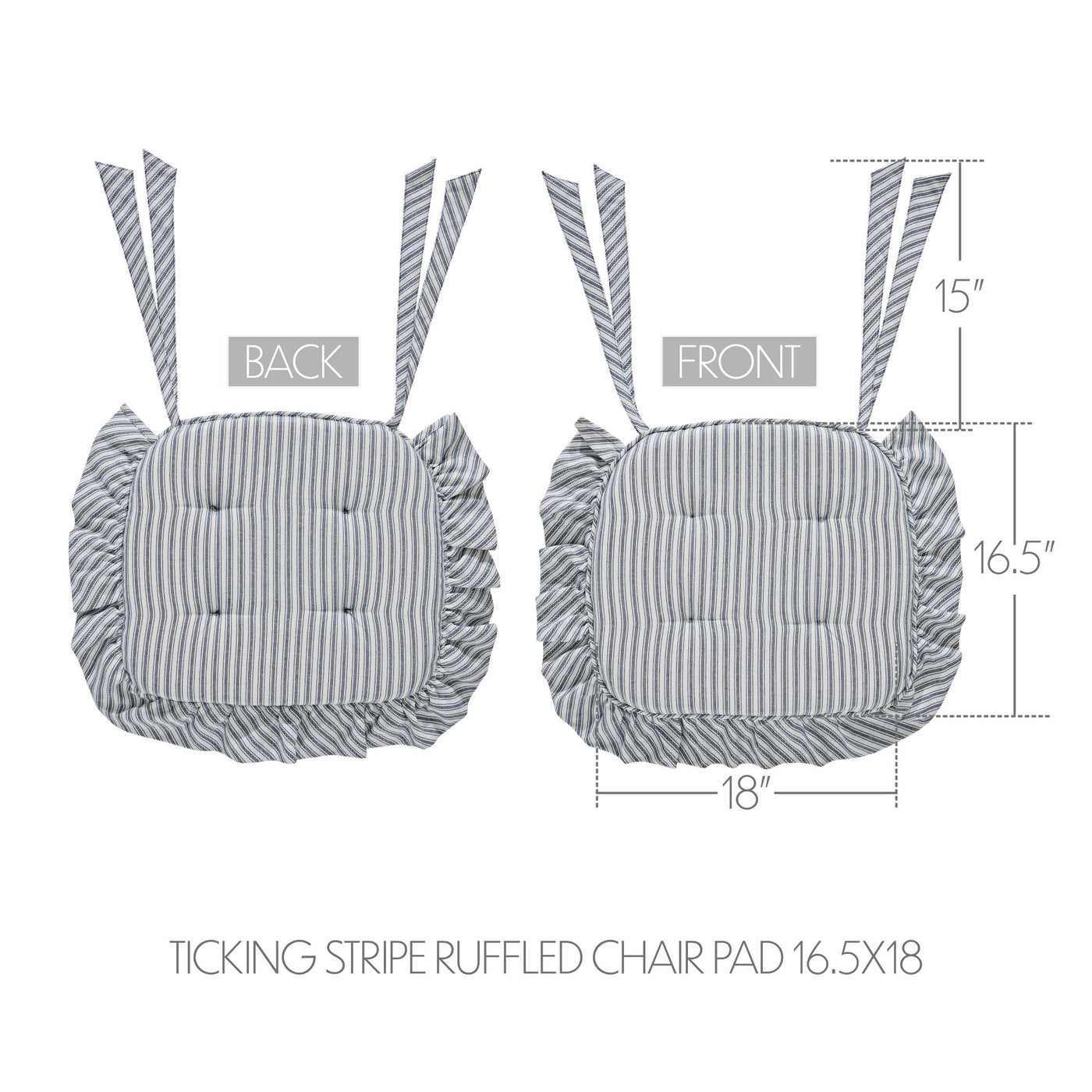 Sawyer Mill Blue Ticking Stripe Ruffled Chair Pad