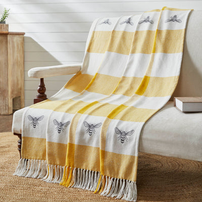 Buzzy Bees Woven Yellow and White Throw