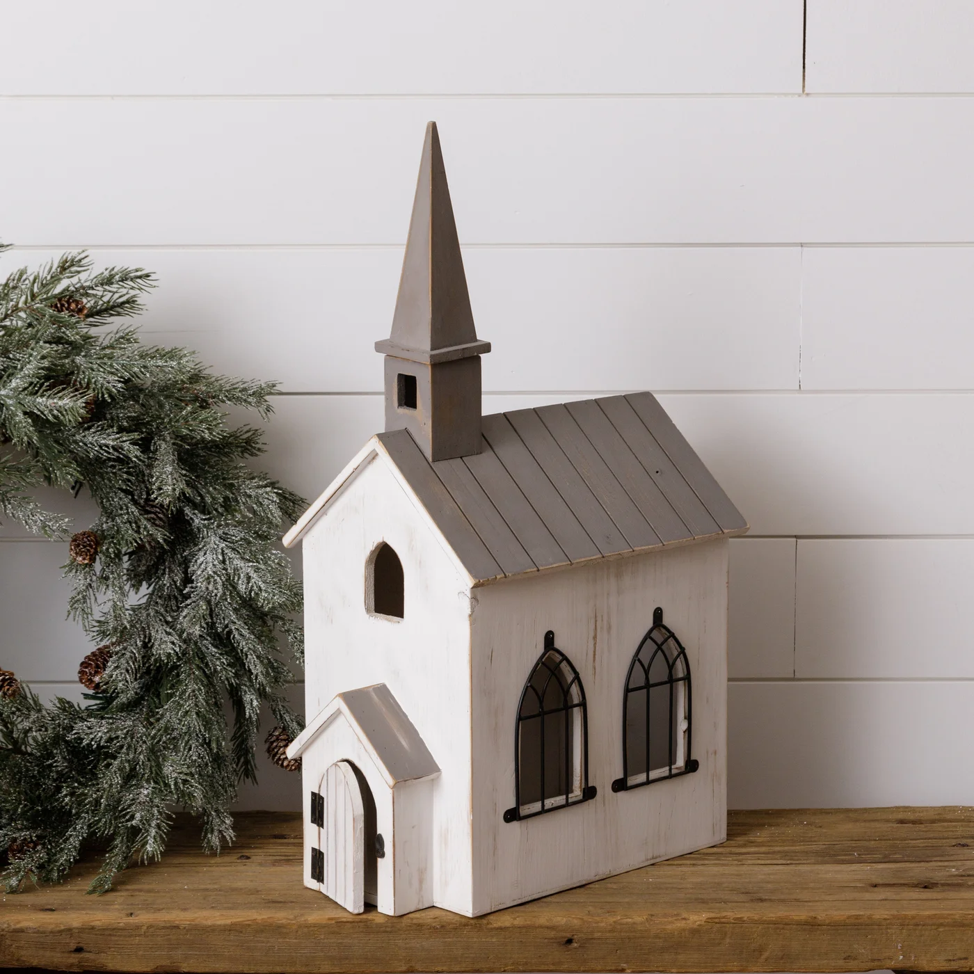 Serene Wood Church Tabletop Decor 22" H