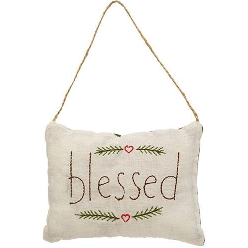 Blessed Embroidered Pine Pillow Ornament