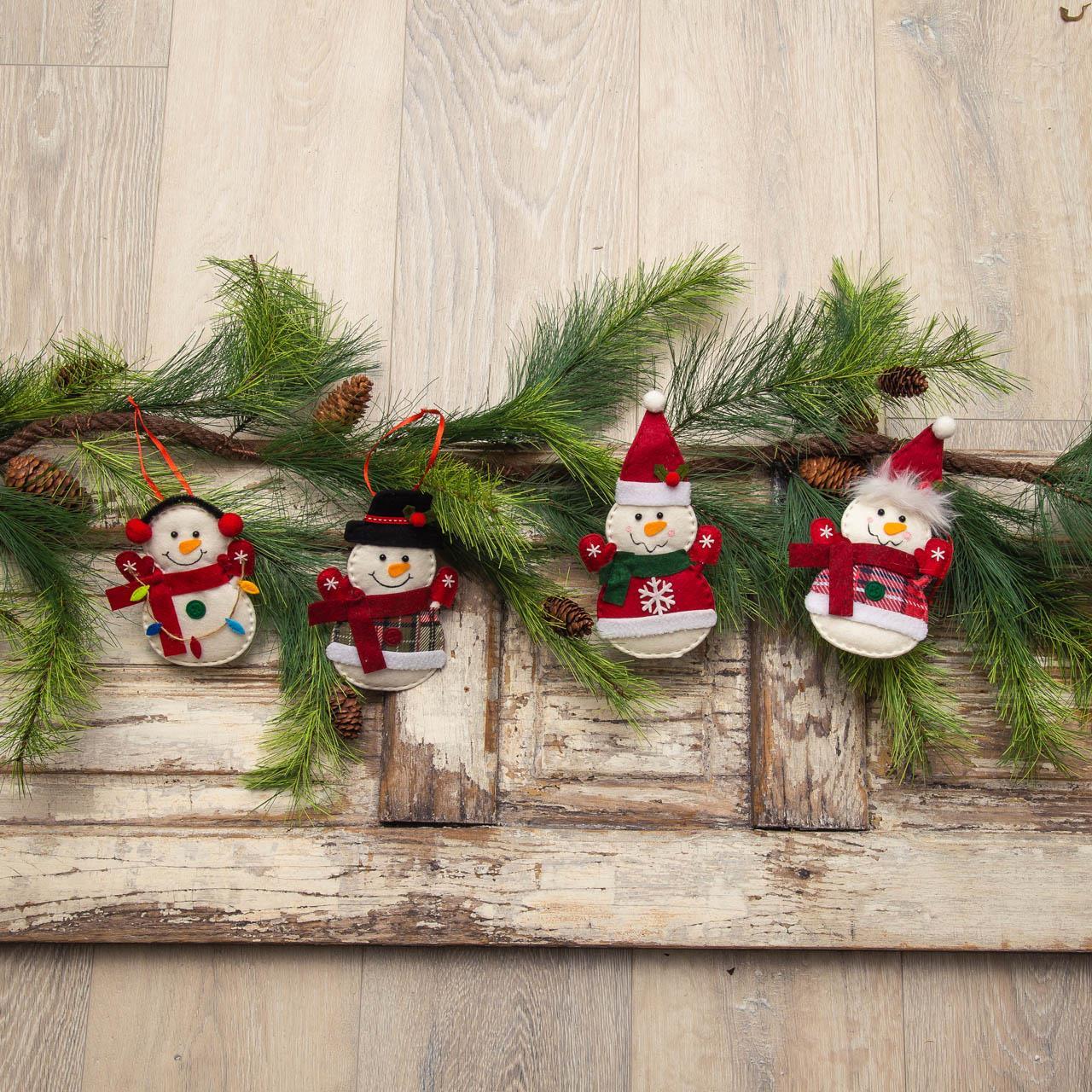 Set of 4 Jolly Snowmen Felt Ornaments