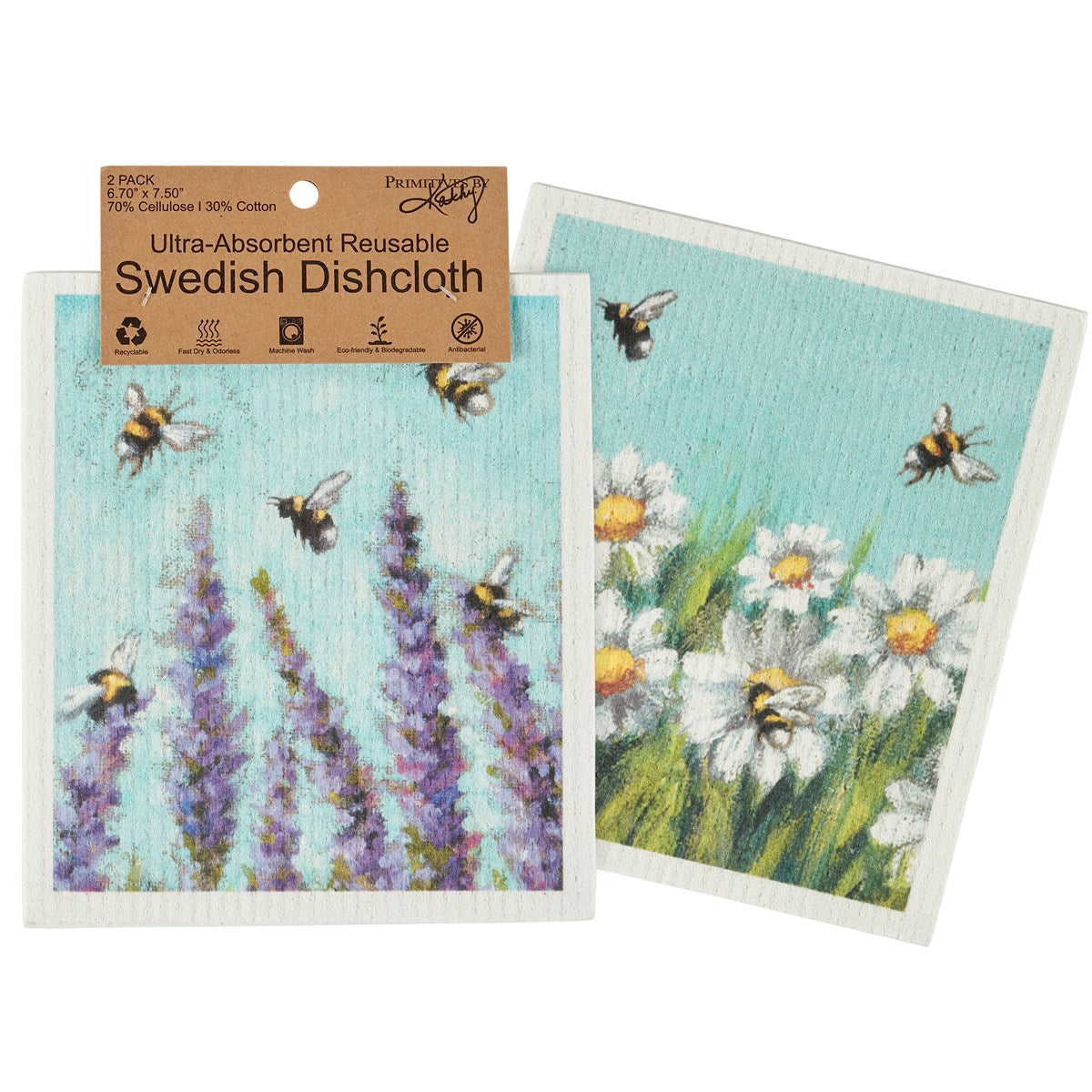 Flowers and Bees Swedish Dishcloth Set