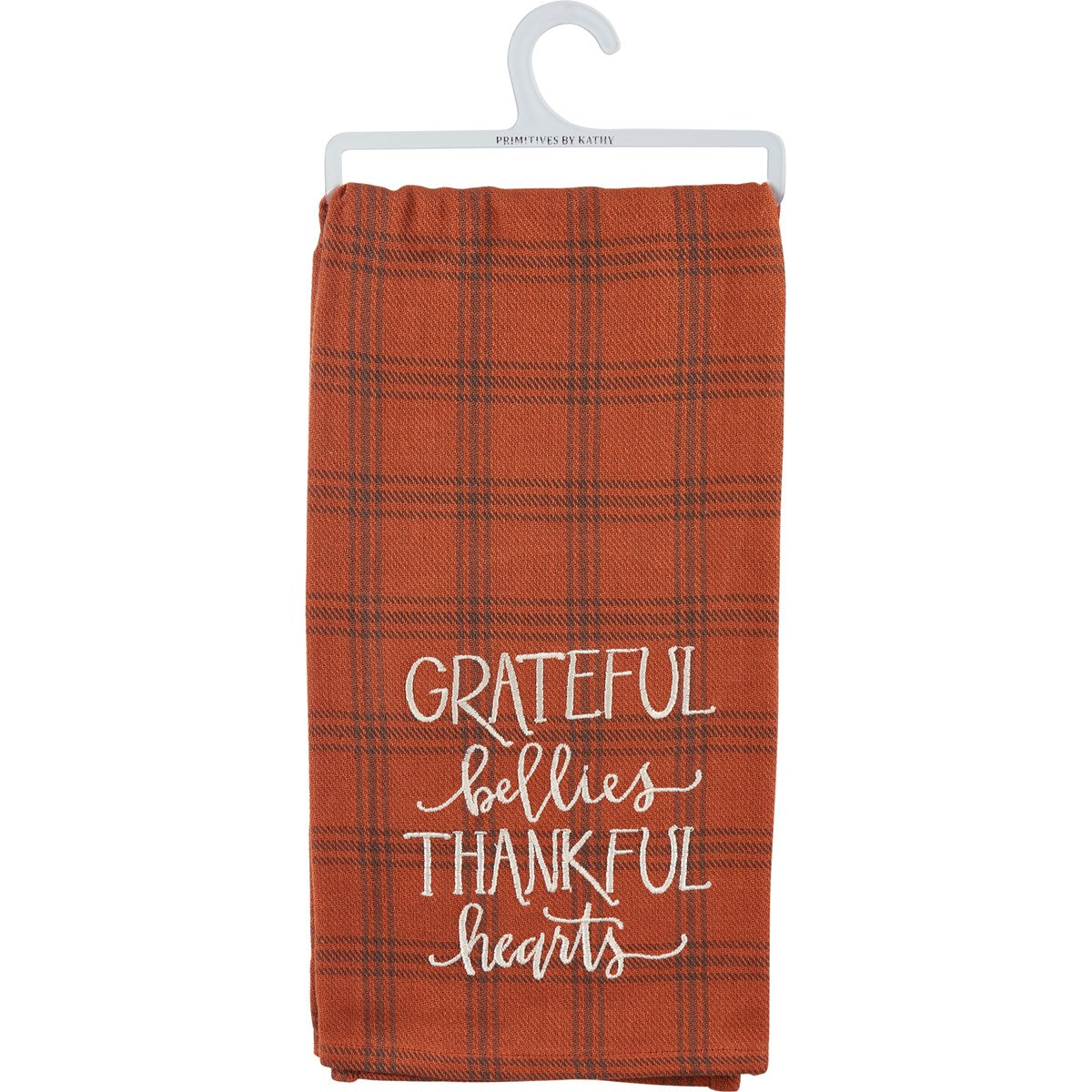 Grateful Bellies Thankful Hearts Kitchen Plaid Towel