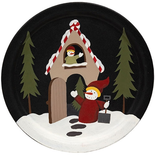 Set of 3 Snowman with Winter House 9.25" Decorative Plates