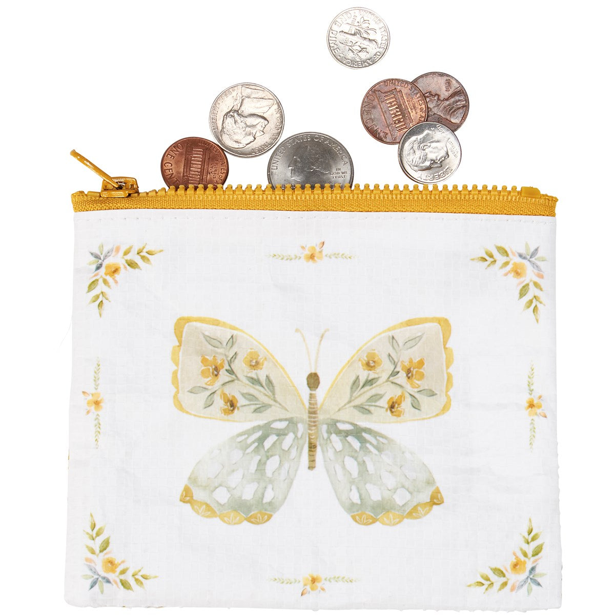 Yellow Butterfly Recycled Materials Zipper Wallet