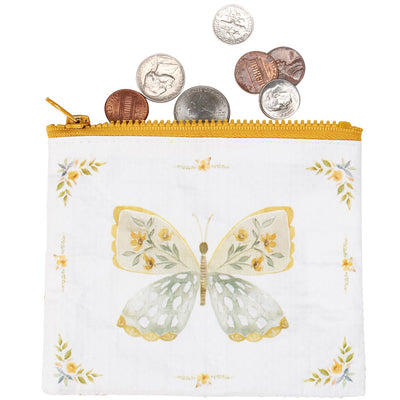 Yellow Butterfly Recycled Materials Zipper Wallet