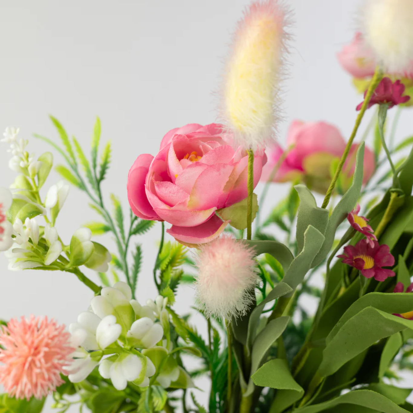 💙 Pink Ranunculus & Bunny Tail 19" Faux Floral Spray