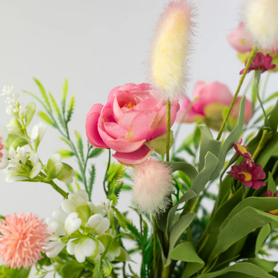 💙 Pink Ranunculus & Bunny Tail 19" Faux Floral Spray